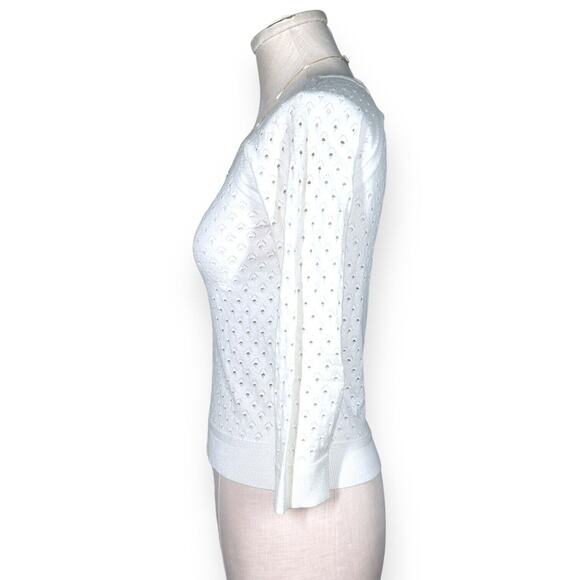 RAG & BONE Gianna Sweater Top Eyelet Pattern Crewneck Pullover Soft Cozy White - Picture 3 of 9